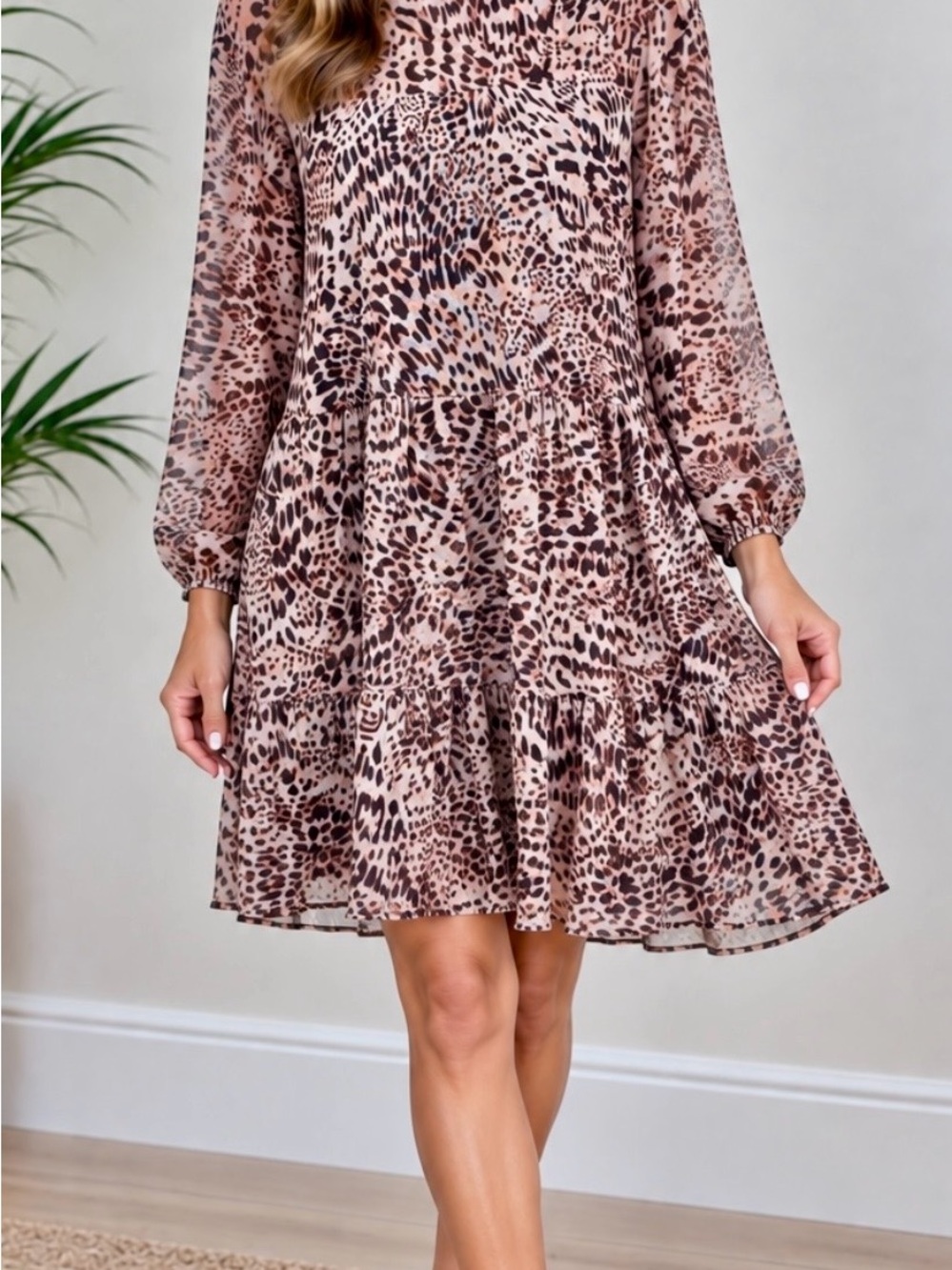 Forever 21 Blush Leopard Print Tiered Mini Dress